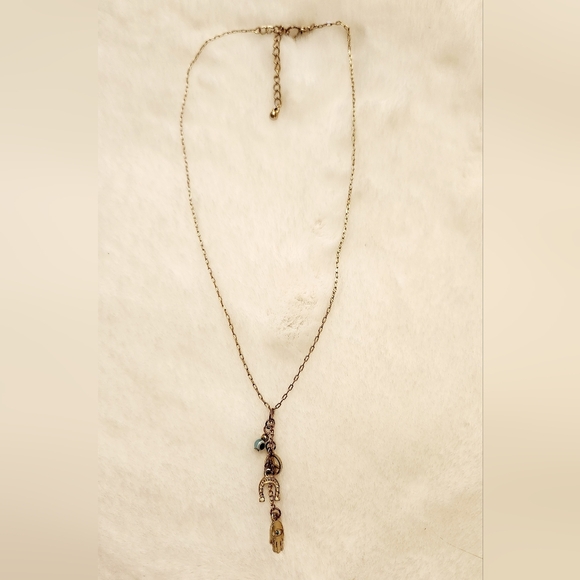 Hamsa Hand Evil Eye Horseshoe Peace Sign Necklace - Picture 6 of 14